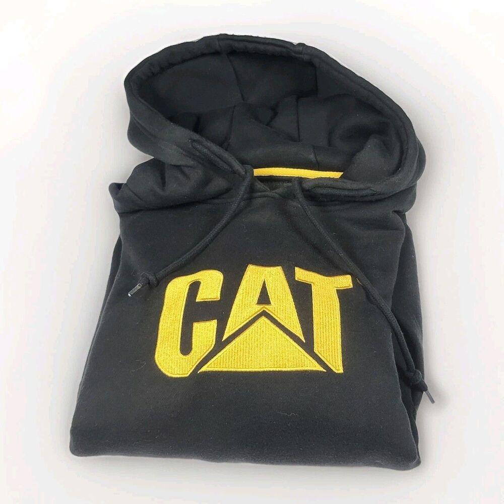 CAT Hoodie Mens‎ XL Black Fleece Pockets Heavyweight